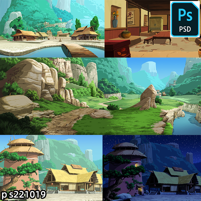 场景素材沙雕修仙日式psd古代支持an ps ae cta 软件