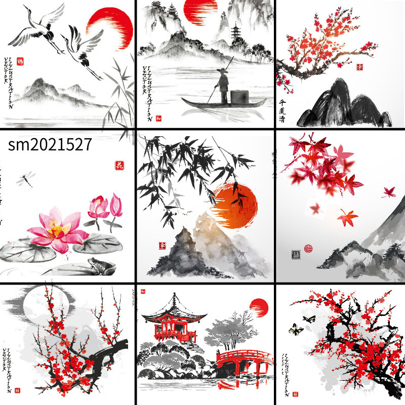 水墨山水画古画ai矢量素材an/fla/eps/ai格式