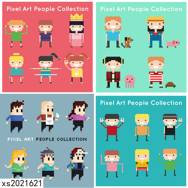 矢量ai扁平像素化卡通小人物像素动画素材