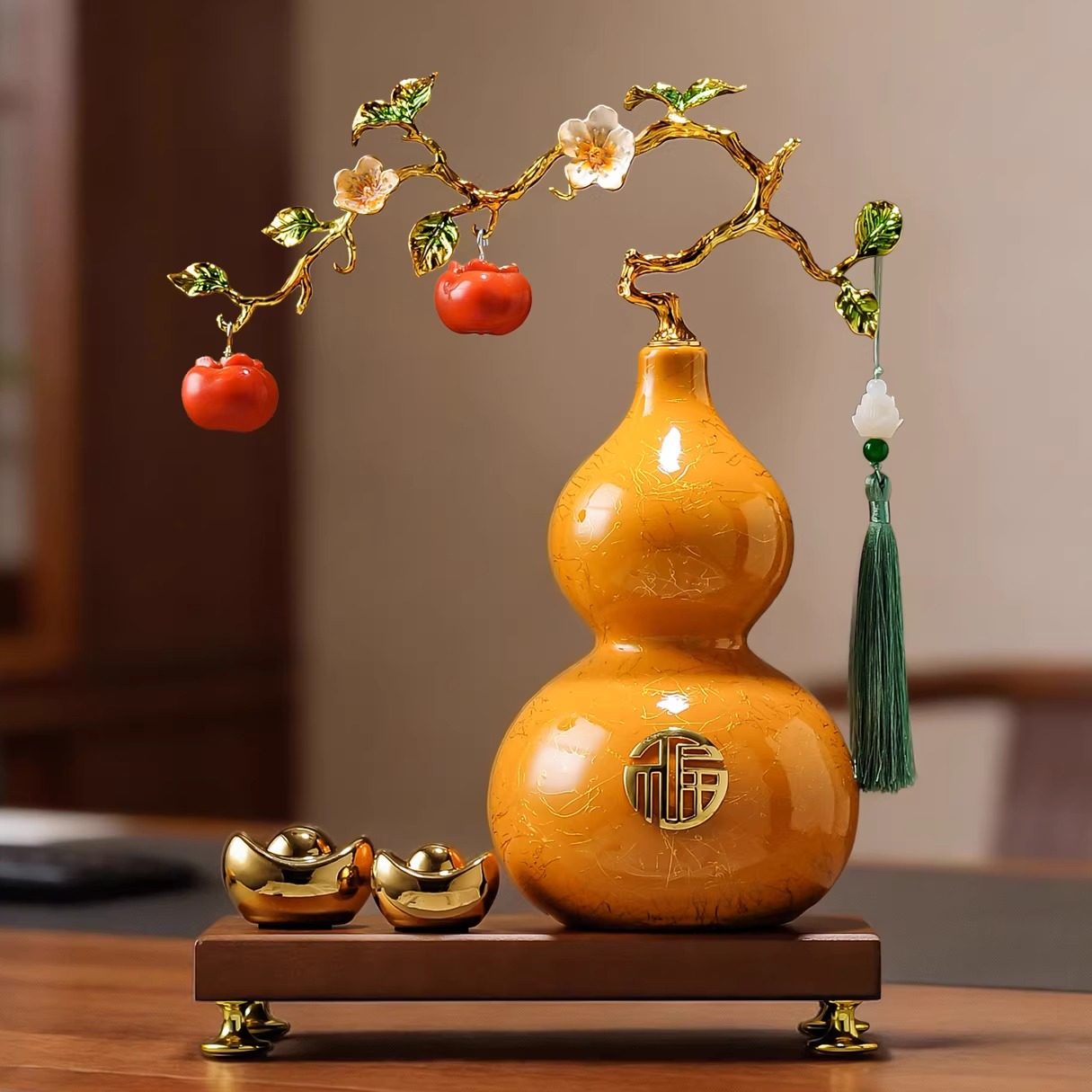 事事如意柿子高级葫芦摆件办公室客厅旺宅玄关入户装饰品新年礼物,家居饰品,装饰摆件,淘宝优惠券,粉丝福利购,淘宝优惠卷