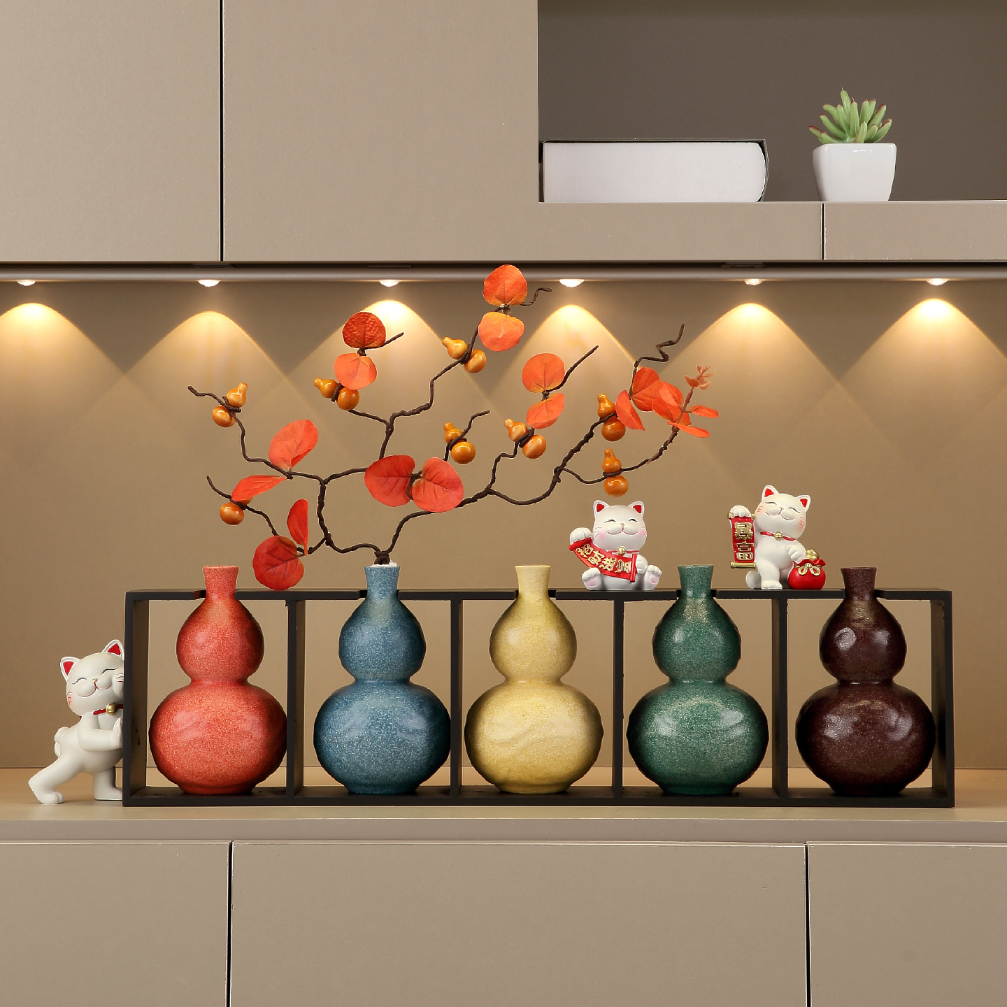 五福临门陶瓷葫芦花瓶