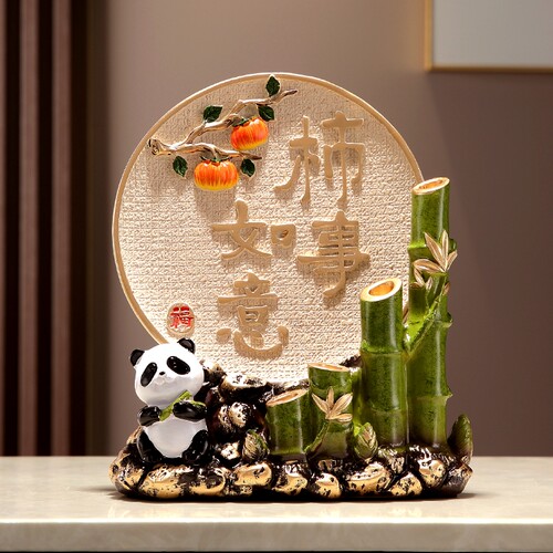 节节高升熊猫竹子摆件流沙画客厅办公室装饰柿柿如意生日毕业礼品