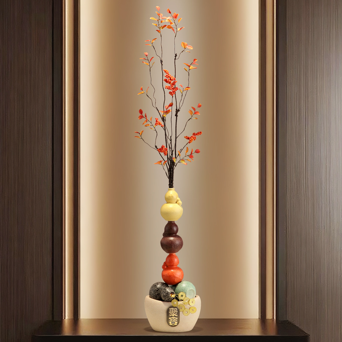 葫芦聚宝盆花瓶摆件旺宅竖长入户玄关客厅电视柜壁龛高档乔迁装饰,家居饰品,装饰摆件,淘宝优惠券,粉丝福利购,淘宝优惠卷