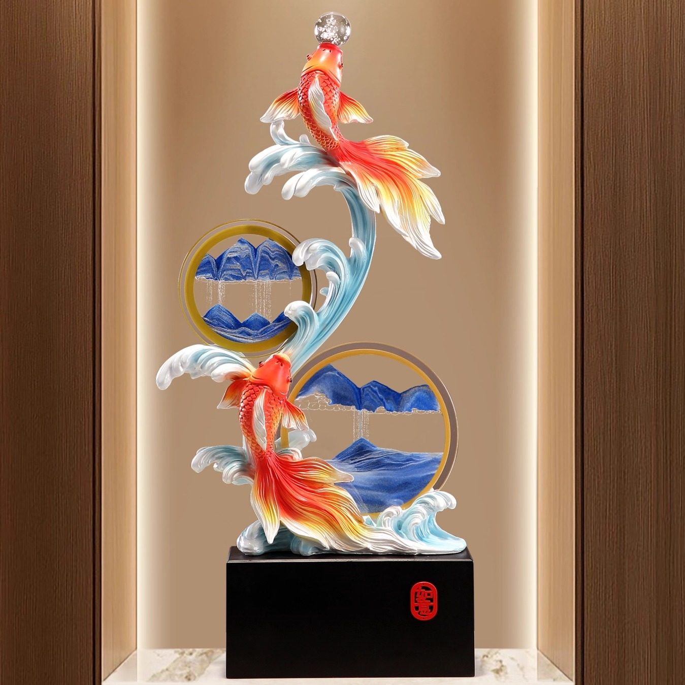 树脂旺宅高级感客厅招财鱼竖高大图片