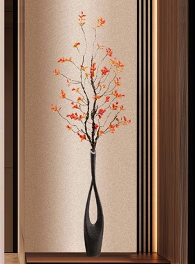 入户玄关柜长款细高花瓶意式极简侘寂风客厅插花器电视墙壁龛摆件