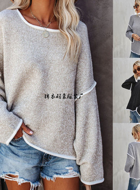 2025跨境女装欧美亚马逊爆款毛衣圆领针织衫大码后背流苏毛衣女