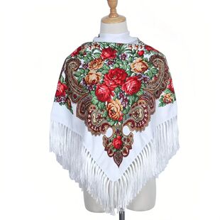 Retro Printed Headscarf Hijabs for Woman Fringed Square Flow