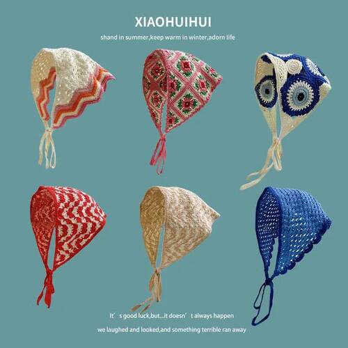 French Ins Knitted Lace Triangle Scarf Women 2024 New Retro