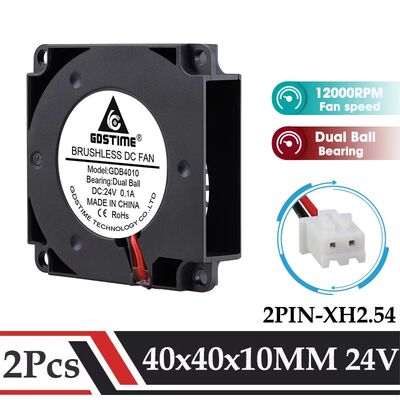 Gdstime 2Pcs 40mm 24V 3D Printer Fan 40x10MM Dual Ball Turbo