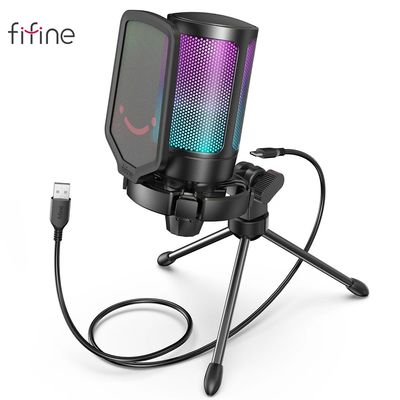 FIFINE USB Condenser Gaming Microphone, for PC PS4 PS5 MAC w