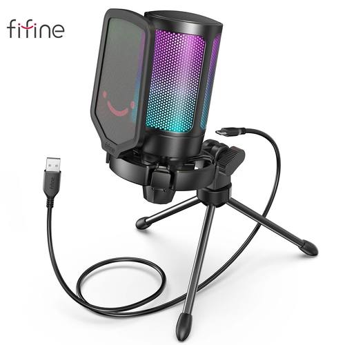 FIFINE USB Condenser Gaming Microphone, for PC PS4 PS5 MAC w