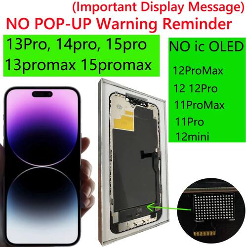 NO IC OLED Display For iPhone 11Pro 12Pro 13Pro 14Pro 15Pro