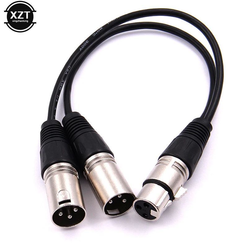3Pin XLR Female Jack to Dual 2 Male Plug Y Splitter 30cm Ada