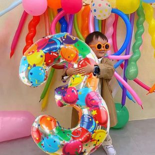 Big Size Colour Number Aluminium Foil Balloons Kids Toy Happ