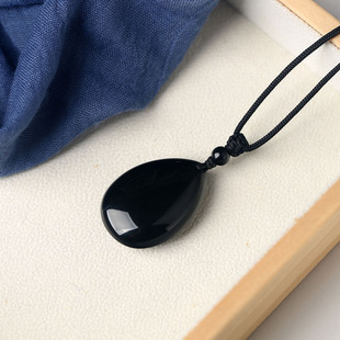 天然纯黑黑曜石吊坠水滴形乌金黑色饰品挂坠挂件项链男士 礼物 女款