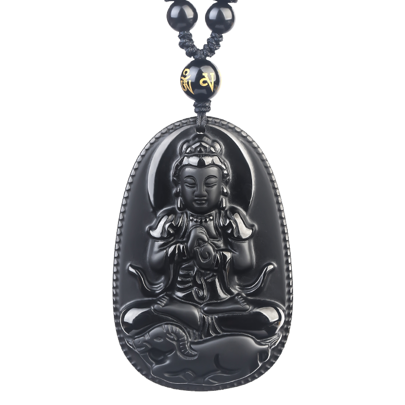 黑曜石本命佛吊坠护身符大日如来文殊普贤虚空藏菩萨属虎项链男女
