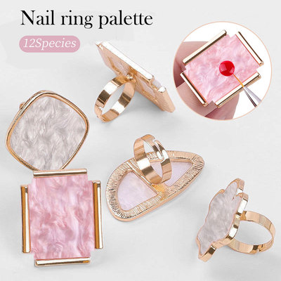 DIY Nail Art Palette Drawing Plate Adjustable Finger Rings甲