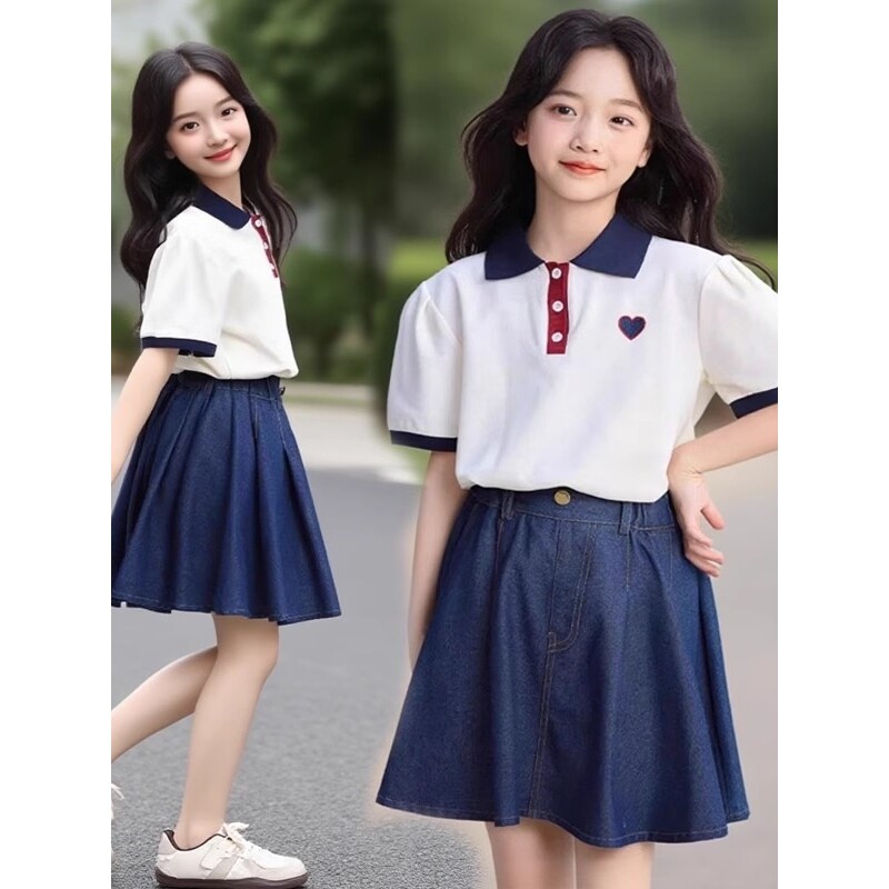 女童半身裙套装儿童夏季新款女大儿童POLO衫