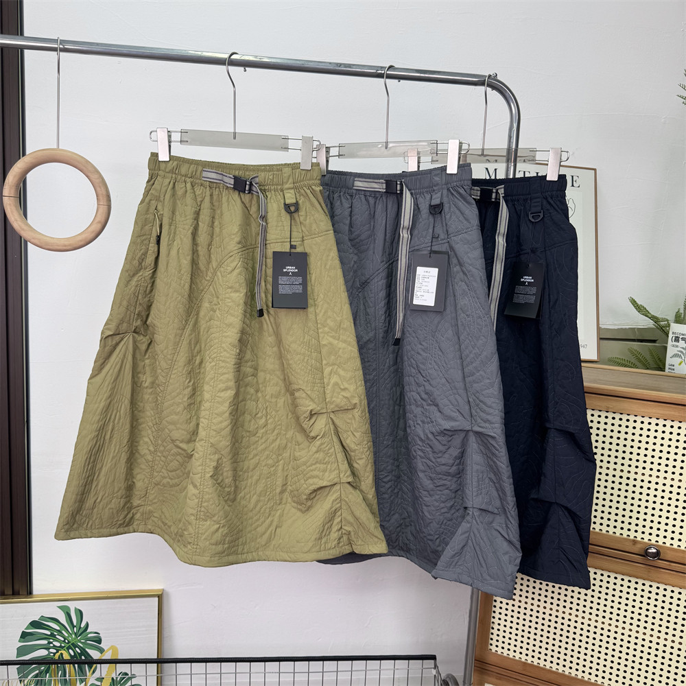 大厂订单！撞色织带防泼水不规则绗缝夹棉保暖工装半身裙A字裙女