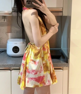 印花挂脖领漏背系带短连衣裙4786 时尚 249 4786249新款 WMXZ夏季