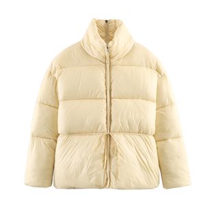 WMXZ秋冬2025新款立领拉链饰腰绳宽松甜美百搭面包棉服外套女