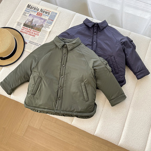 WMXZ春季2025新款翻领按扣饰趣味绣花棉服夹克外套百搭童装男女童