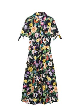 WMXZ春季2944216新款翻领花朵印花蝴蝶结饰迷笛连衣裙女2944/216