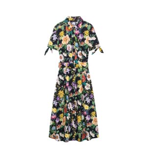 翻领花朵印花蝴蝶结饰迷笛连衣裙女2944 216 2944216新款 WMXZ春季