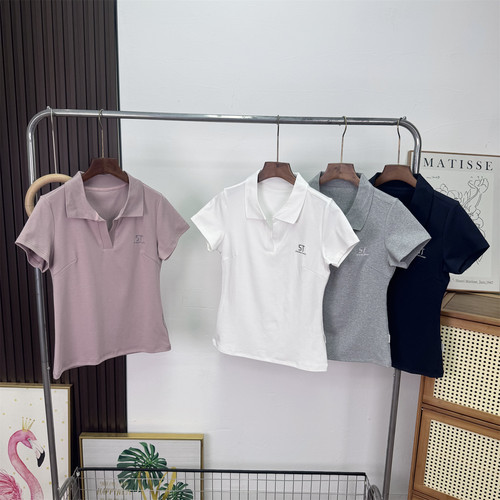 夏季韩系V领修身短袖POLO衫女