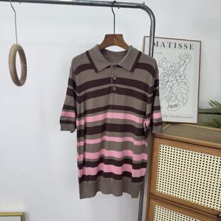 WMXZ春季 百搭时尚 翻领男装 宽松条纹提花针织上衣0506412 2026新品