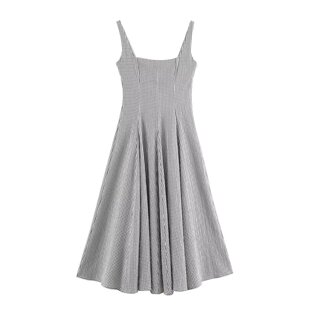 302 方领格纹优雅迷笛吊带连衣裙女3152 WMXZ春季 3152302新款