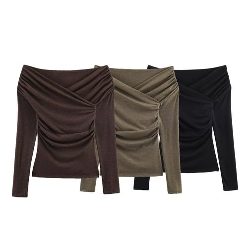 WMXZ秋冬5039224新款双领褶皱优雅气质T恤上衣女5039/224