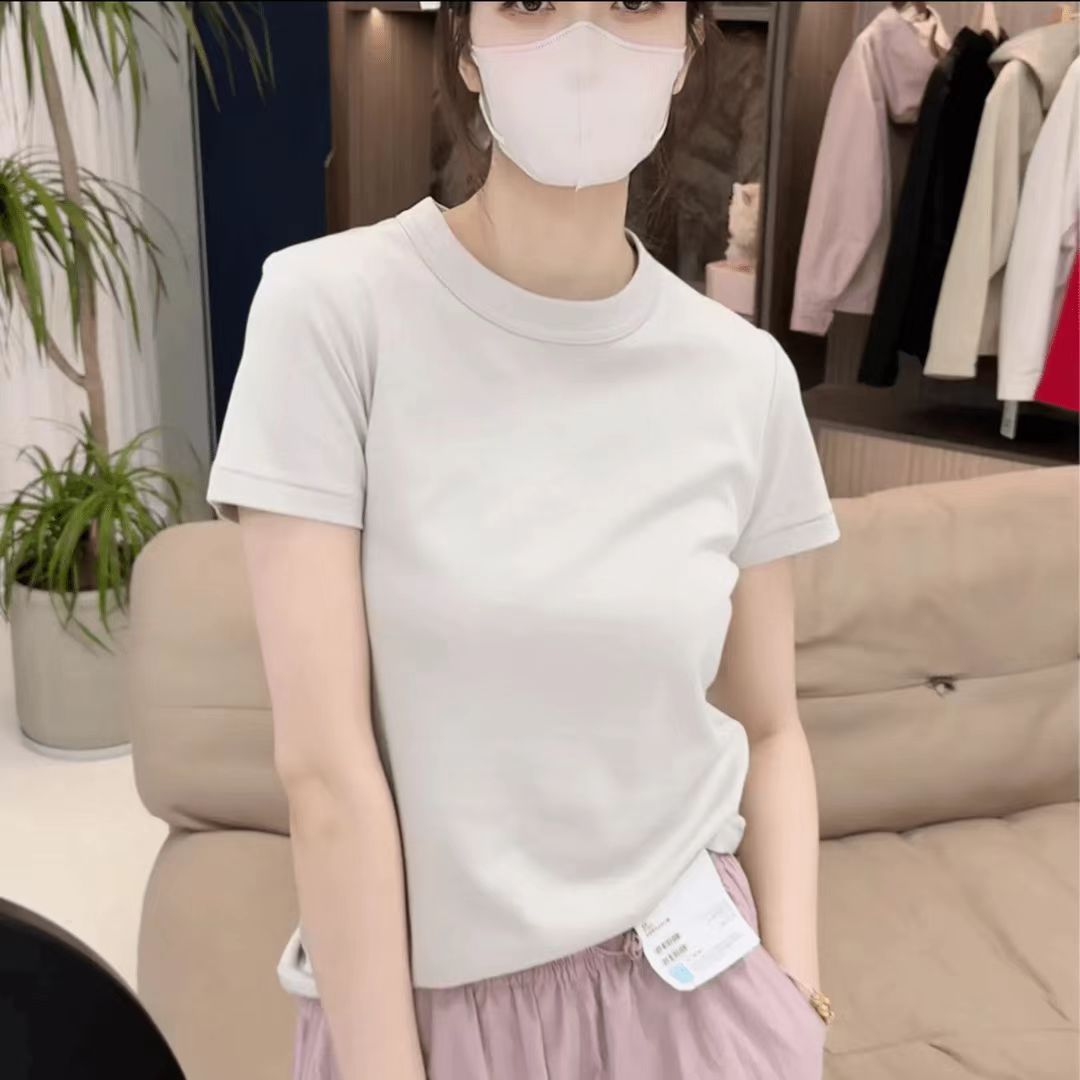 基础款正肩纯色圆领短袖好感T恤