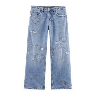 0695 高腰心形破洞饰休闲百搭直筒牛仔裤 012 0695012新款 WMXZ春季