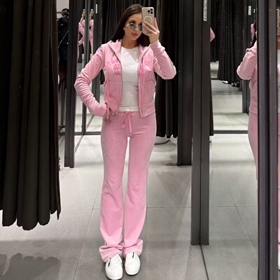 WMXZ春季新品女装印字天鹅绒长裤4813330 连帽天鹅绒外套4813331