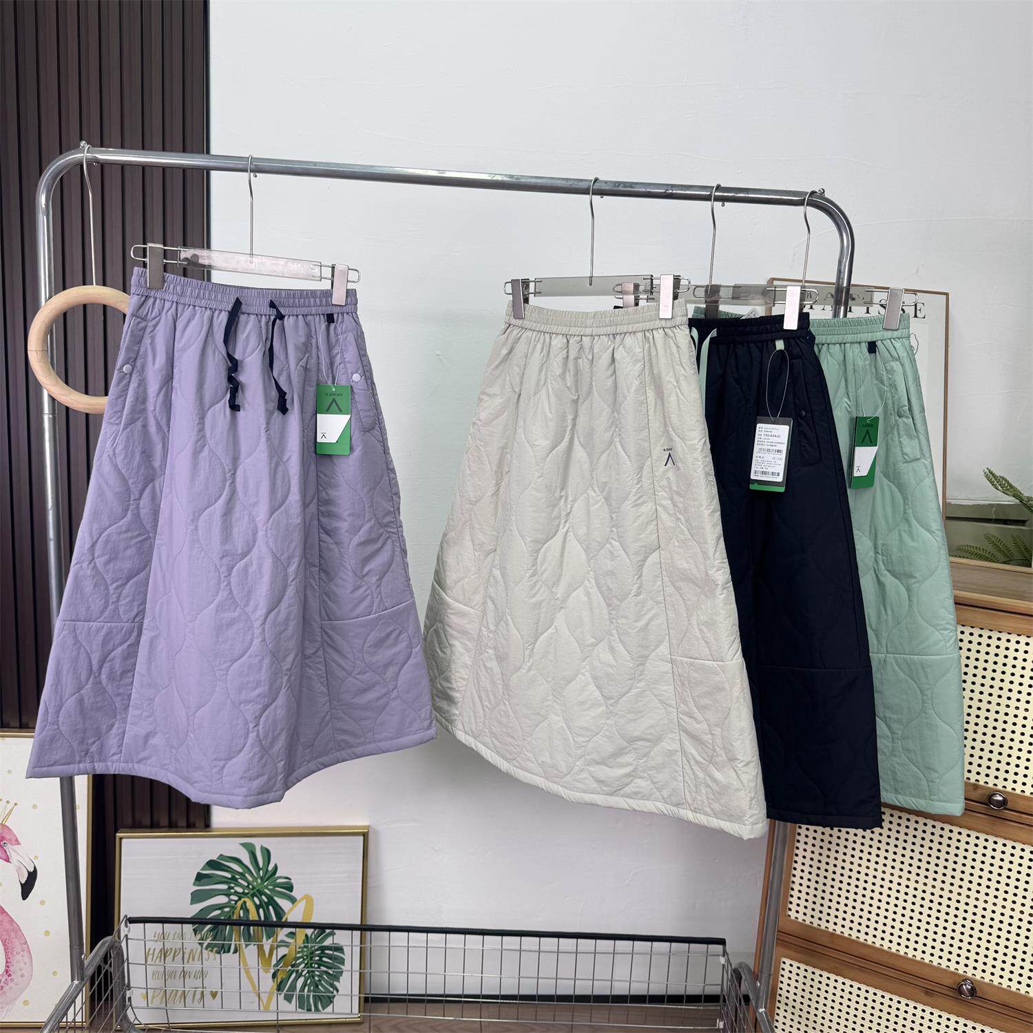 大厂订单！秋冬户外葫芦格防泼水轻量夹棉保暖棉裙中长款半身裙女