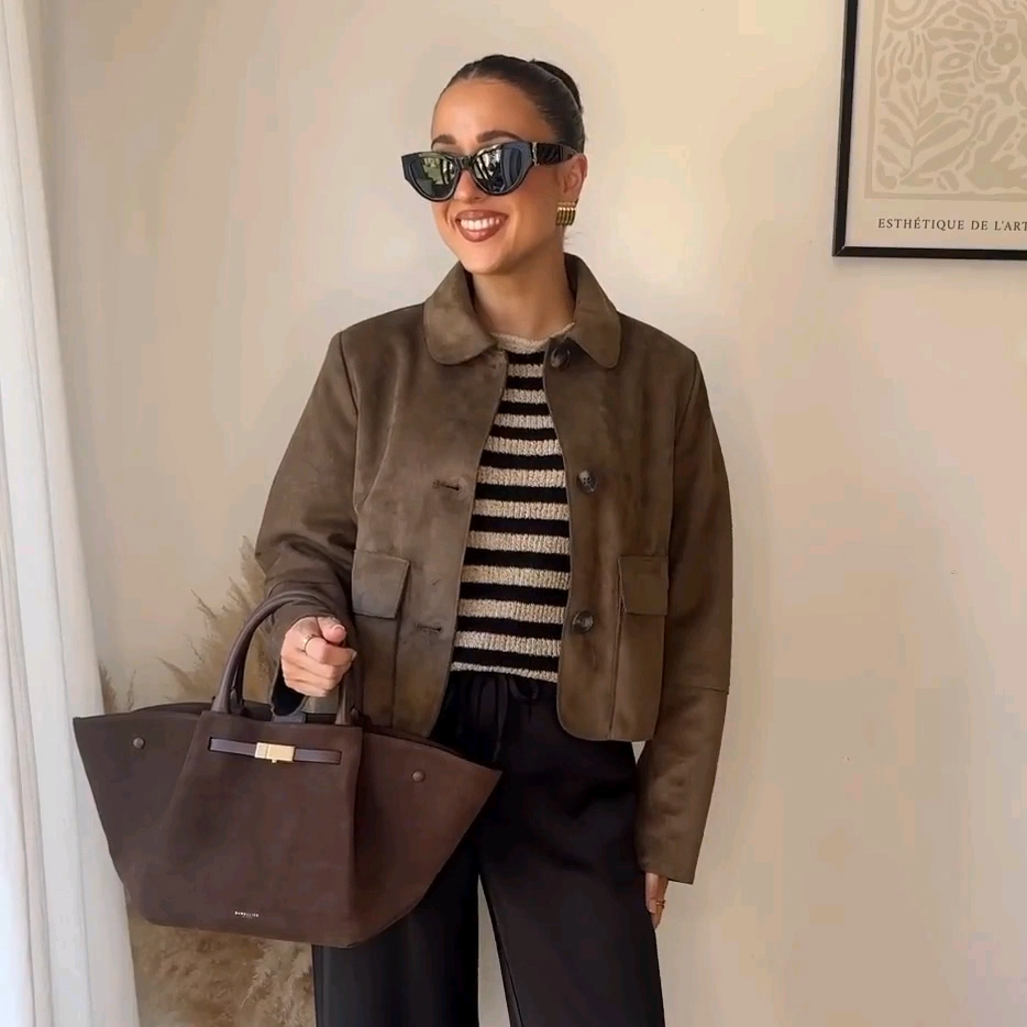 WMXZ秋季新品女装慵懒风翻领长袖反绒皮效果短款夹克外套 4968224