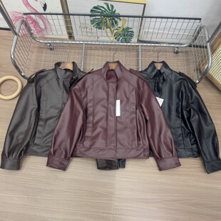 WMXZ秋季新品女装男友风高领长袖PU皮革飞行员夹克外套 2969064
