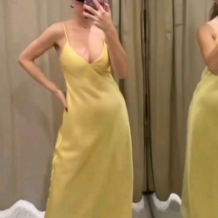 丝缎质感无袖 WMXZ春季 休闲风V领中长款 女装 迷笛连衣裙2452331 新品