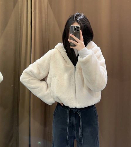 连帽人造皮草夹克外套