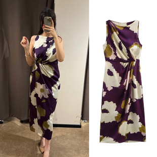 WMXZ春季 189 2671189新客圆领丝缎质感褶皱气质迷笛连衣裙女2671