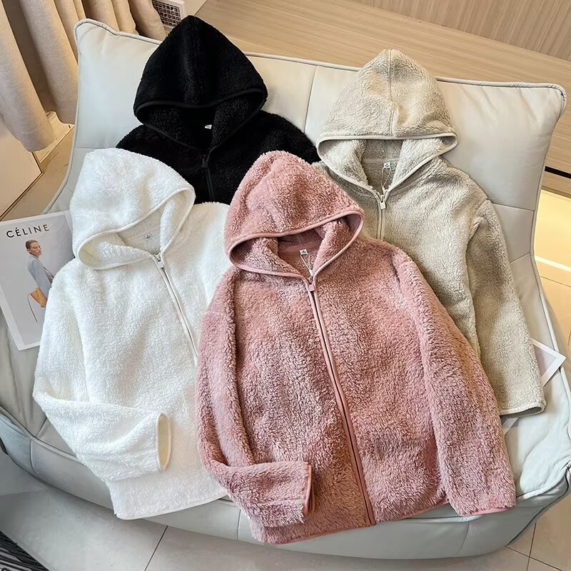 长绒摇粒绒拉链连帽外套长袖夹克