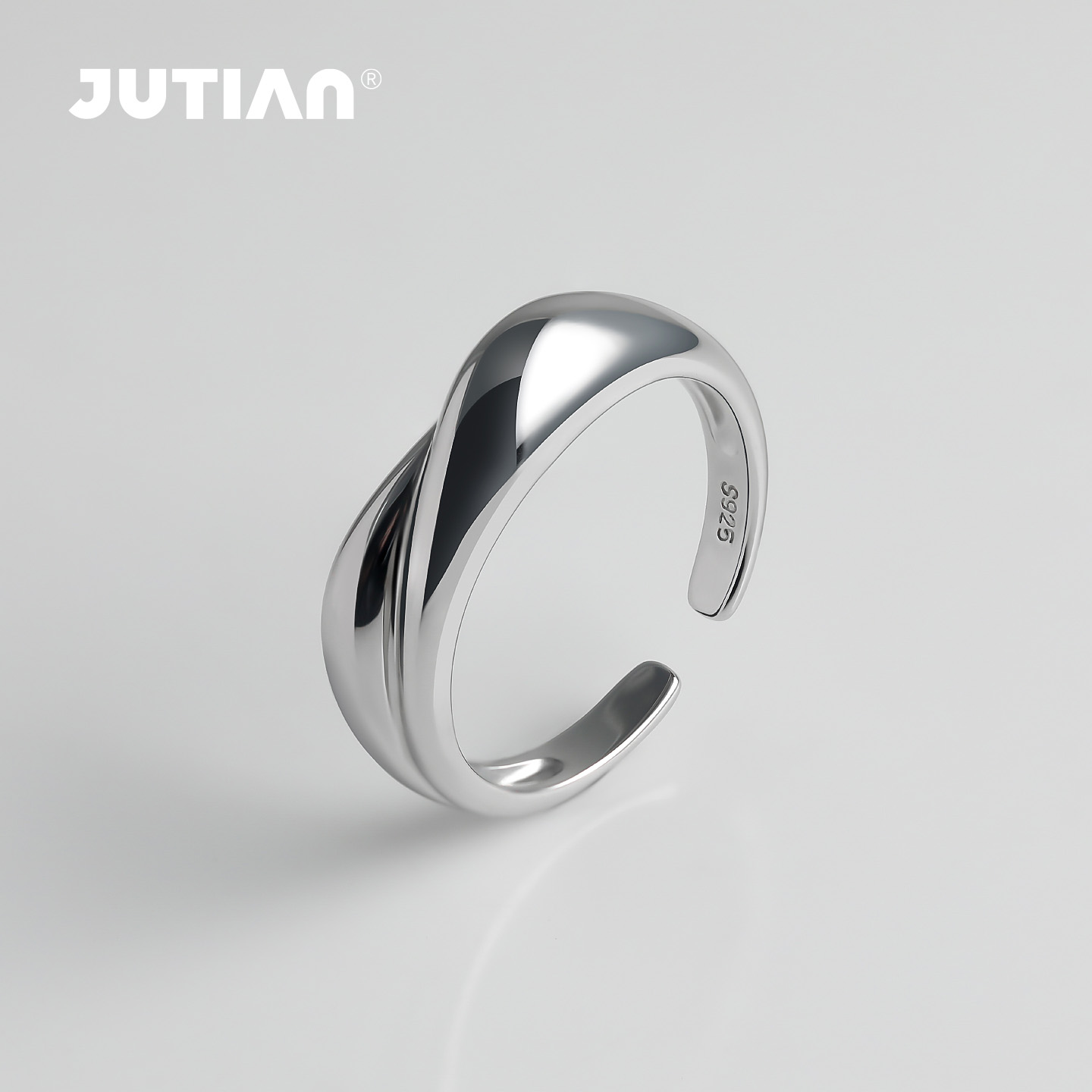 JUTIAN S925纯银戒指不规则纹理戒指女简约可调节指环