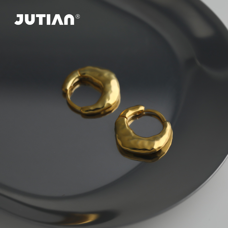 JUTIAN 不规则熔岩哑光耳扣女肌理感S925纯银小众简约气质银耳饰