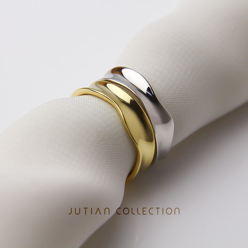 jutian韩版金色不规则凹面戒指