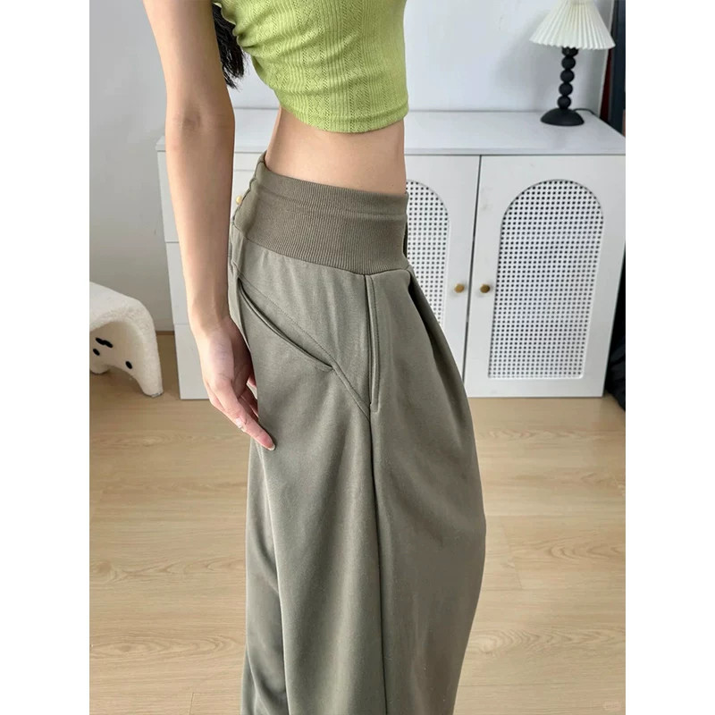 军绿色阔腿裤女春秋运动休闲裤子