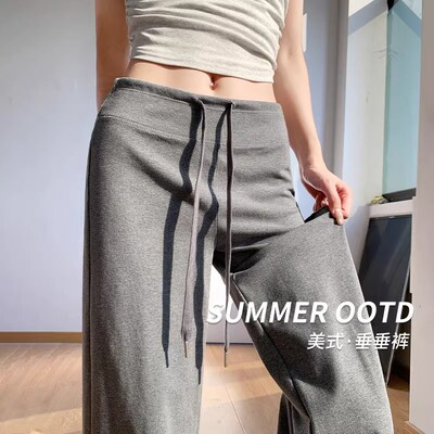 灰色直筒运动裤女夏季休闲阔腿裤