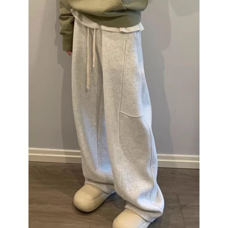 清仓捡漏美式复古休闲运动裤女春秋冬宽松设计感小众高腰阔腿裤子,女装/女士精品,大码裤装,淘宝优惠券,粉丝福利购,淘宝优惠卷