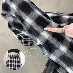 裤 直筒女裤 2025新款 子女休闲裤 女夏季 清仓捡漏冰丝格子阔腿裤 窄版