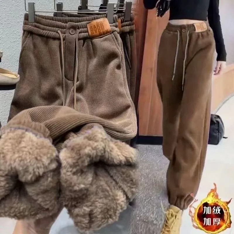 加绒加厚哈伦卫裤女秋冬休闲长裤